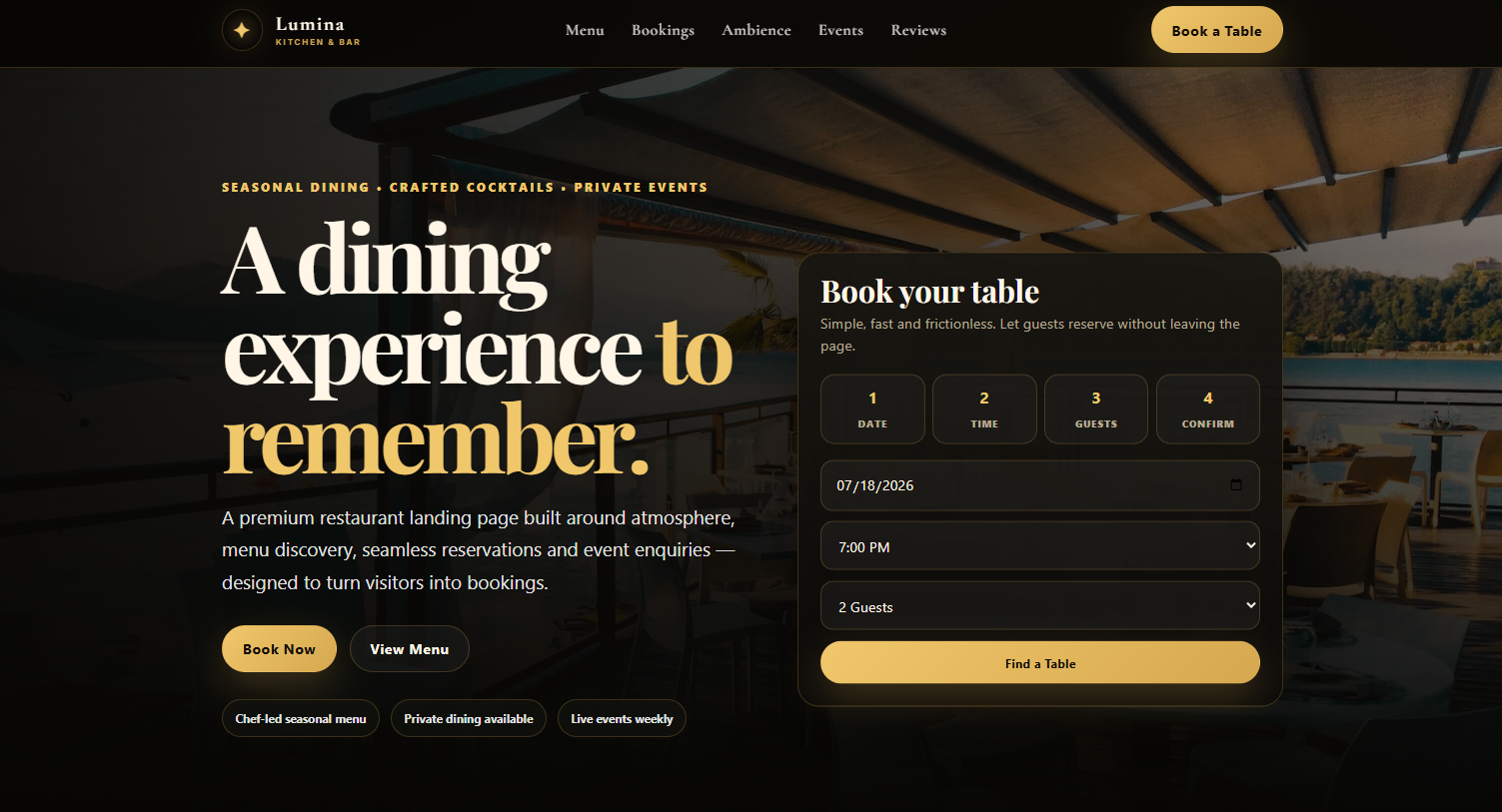 Lumina restaurant website design